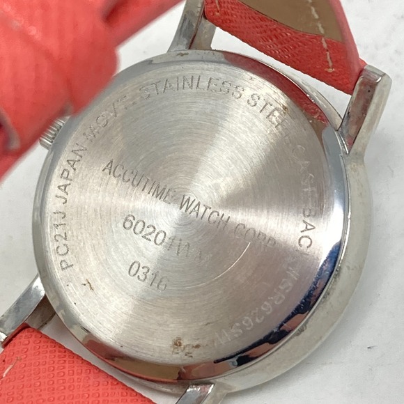 Accutime Owl Watch Women 35mm Silver Tone Coral Faux Leather Glitter New Battery - Picture 12 of 16